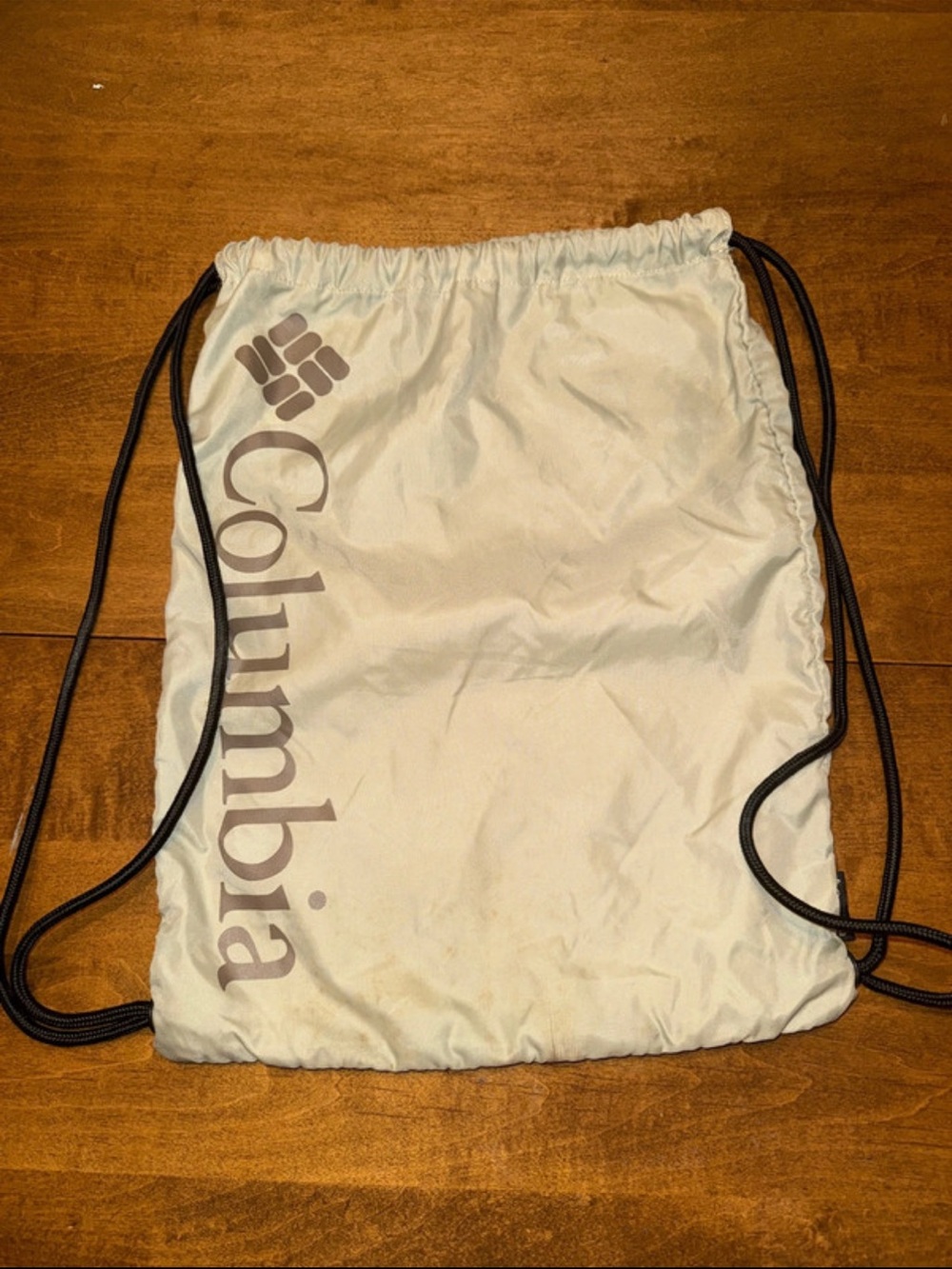 Columbia Light Gray Drawstring Sackpack with Black Cords and Logo